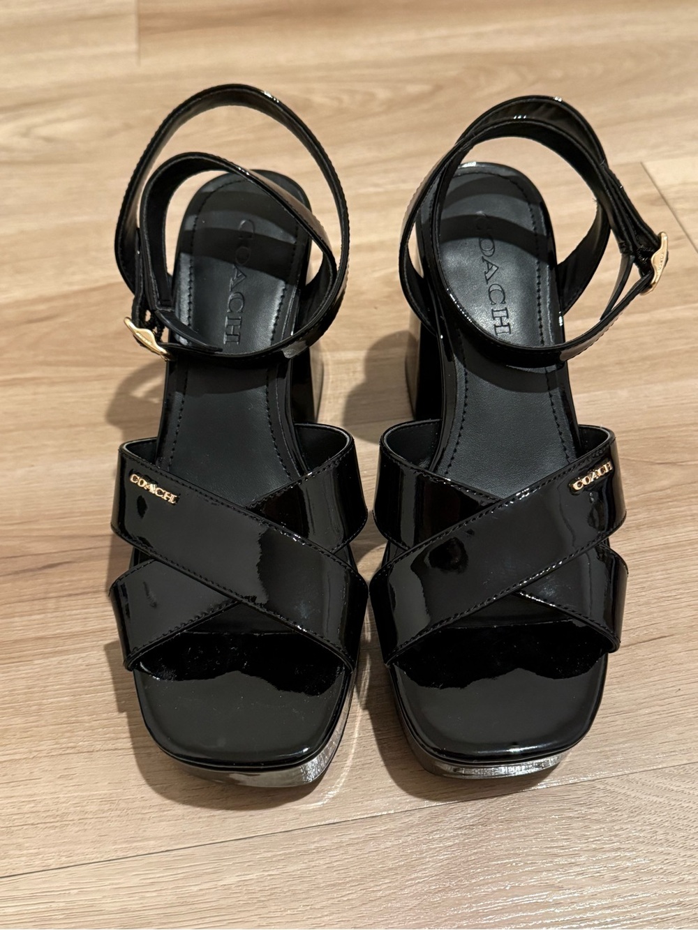 Coach Black Patent Crisscross Ankle-Strap Heels